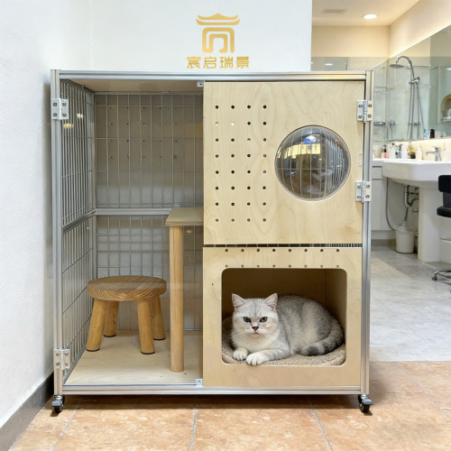 铝型材现代简约实木双层猫笼子中型猫专用铝材2层猫别墅舒适透气