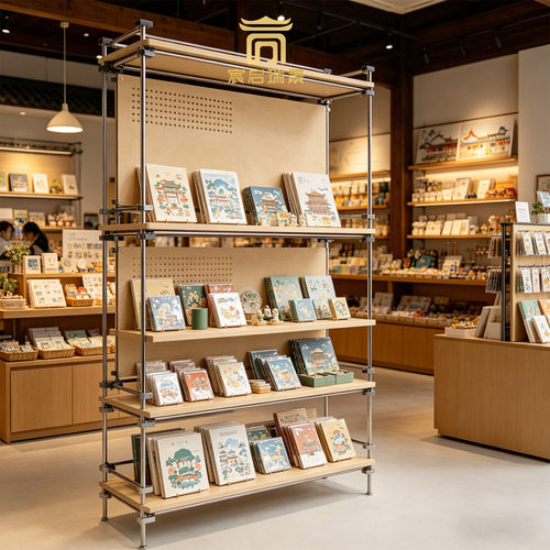 书店手信周边多层陈列架铝型材洞洞背板景区文创笔记本明信片货架
