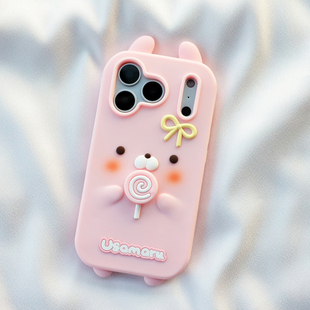 可爱旋转兔丸适用iphone17苹果16pro手机壳15/14pm卡通13全包边12加厚11保护xs max软7/8plus硅胶套6s新款5se