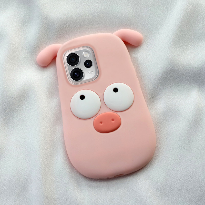呆萌小粉猪适用oppo reno15c手机壳14/13pro可爱12/10卡通8/7/5全包边a97加厚a96防摔软硅胶套a58创意a1新款