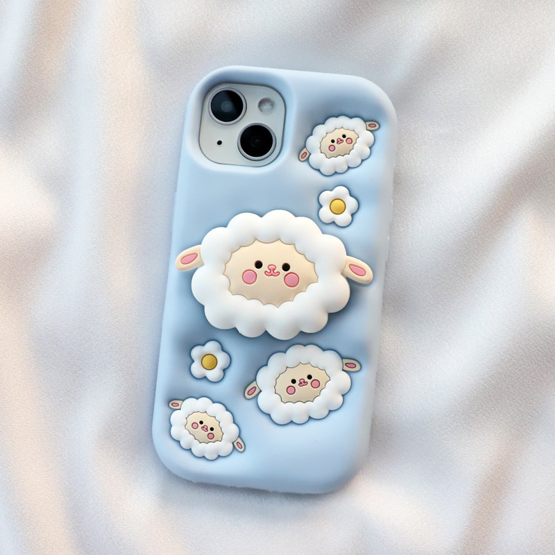 立体支架小绵羊适用iphone17苹果16promax手机壳15/14pro可爱13pm卡通12全包保护11加厚防摔软硅胶套创意新款