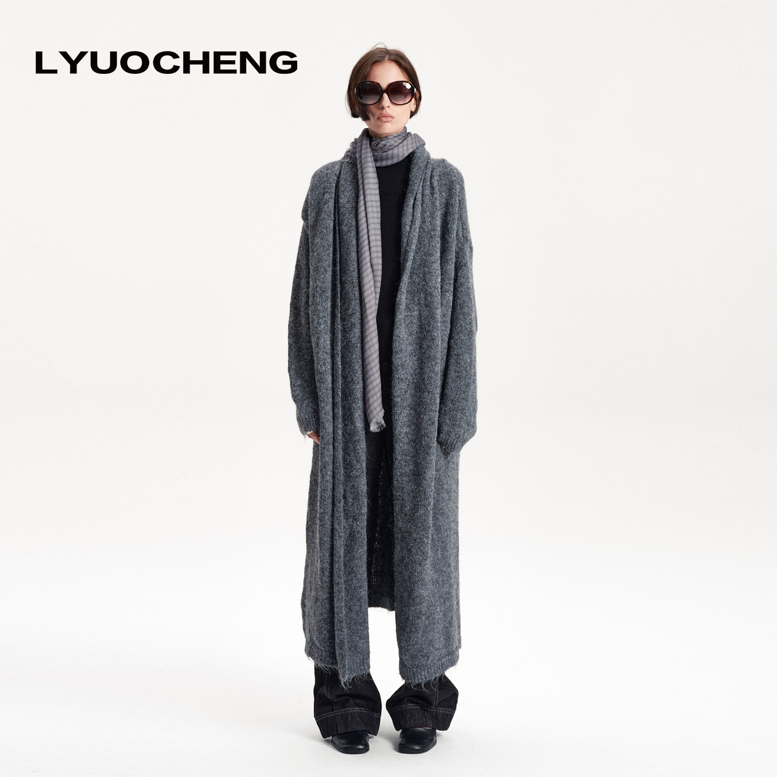 LYUOCHENG 长款拉绒针织开衫舒适慵懒秋冬百搭简约毛衣外套