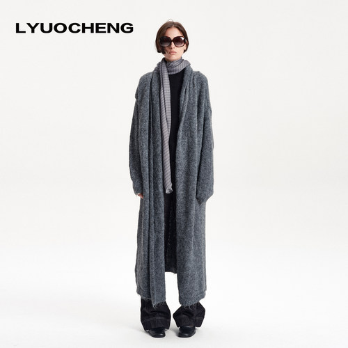 LYUOCHENG 长款拉绒针织开衫舒适慵懒秋冬百搭简约毛衣外套