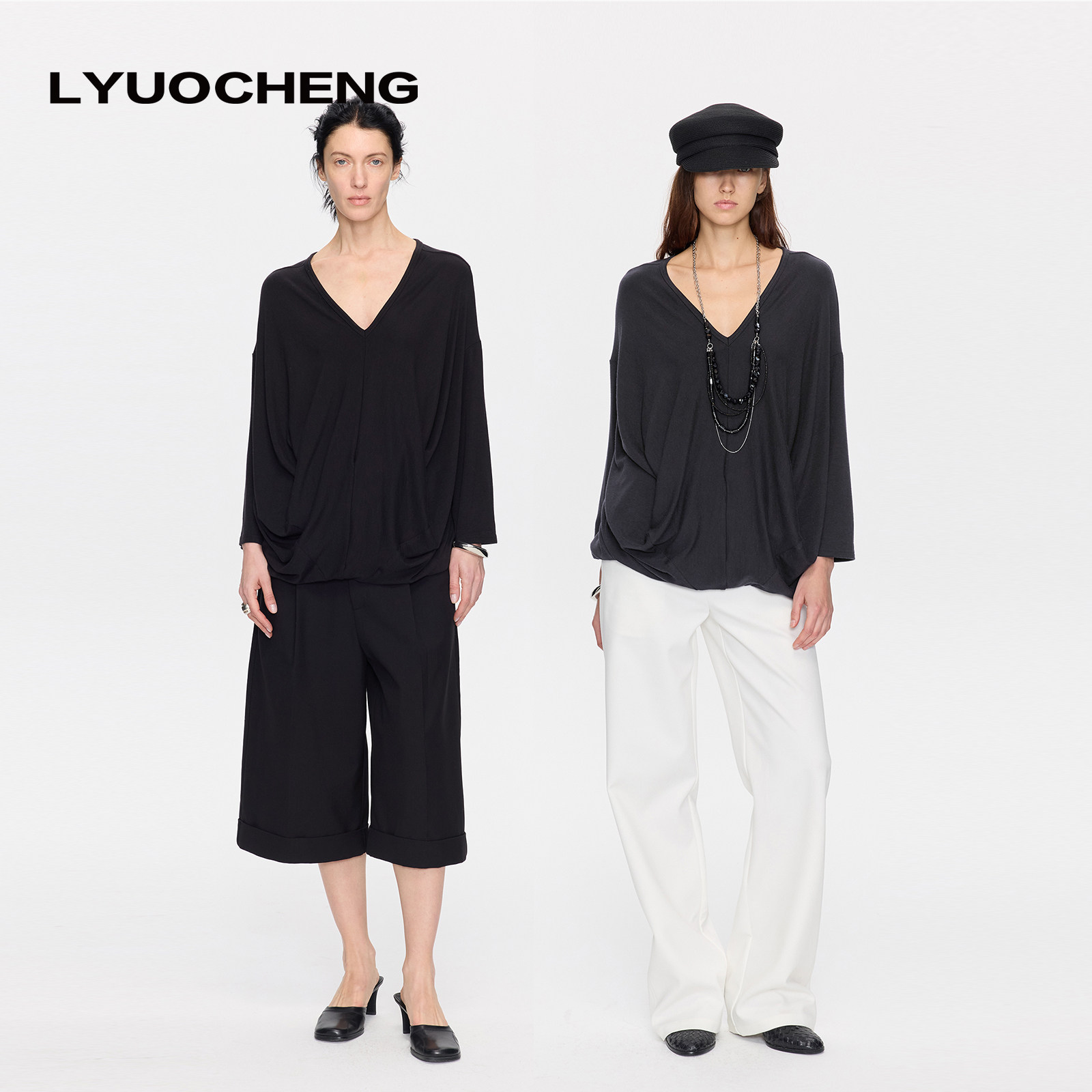 LYUOCHENG 休闲V领不规则茧型弹力上衣
