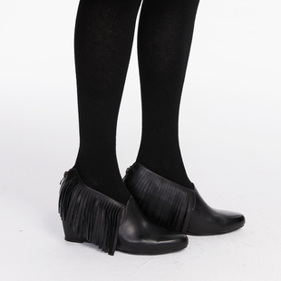 LYUOCHENG 秋冬休闲复古牛皮流苏尖头坡跟鞋