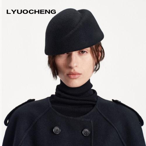 LYUOCHENG 秋冬羊毛定型无檐药盒礼帽复古优雅高级帽子