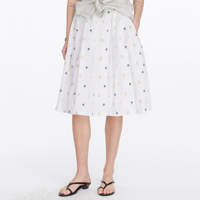 春夏刺绣碎花百褶半身伞裙