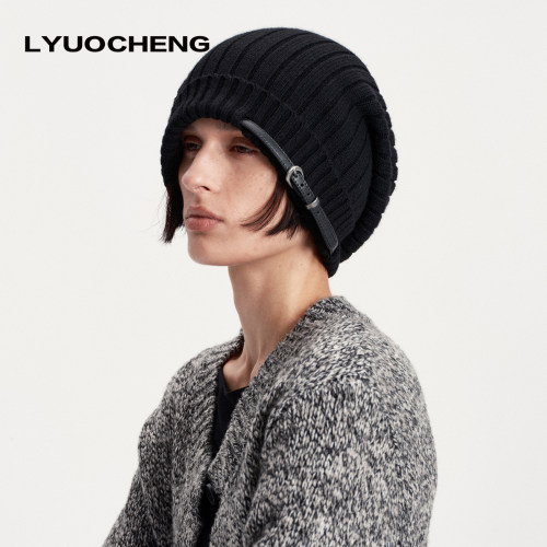 LYUOCHENG 糯感针织皮条堆堆帽保暖舒适秋冬亲肤纯色帽子