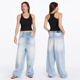 LYUOCHENG 春夏宽松冰蓝磨白水洗直筒牛仔裤