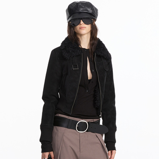 LYUOCHENG 秋冬皮毛一体羊羔毛拼接宽螺纹休闲外套 张婧仪同款