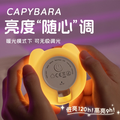 迷你卡皮巴拉小夜灯卡通可爱水豚台灯儿童卧室床头婴儿喂奶拍拍灯