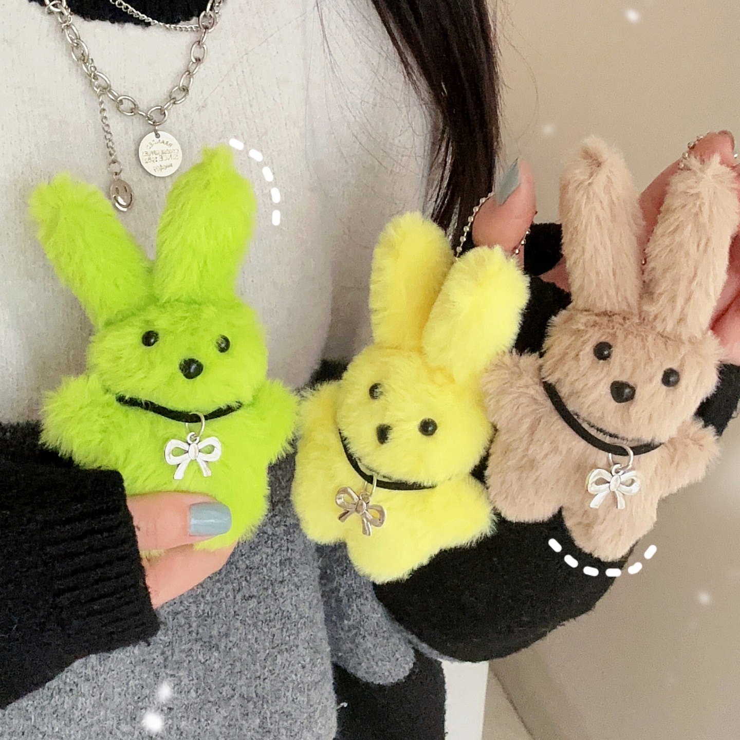 可爱毛绒小兔玩偶挂饰心戴项链全身兔卡通公仔包包钥匙链挂件