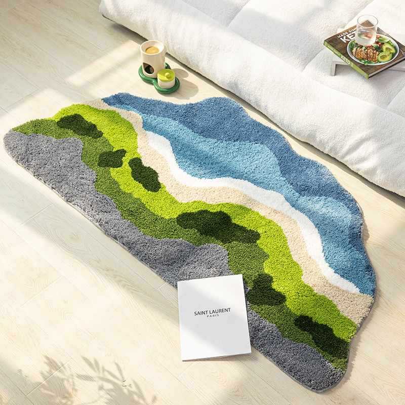 北欧ins风绿植苔藓卧室床边毯异形房间客厅飘窗毛绒地毯 tufting