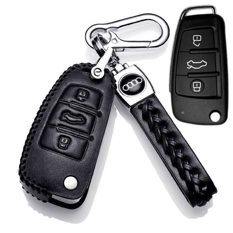 适用奥迪Q3钥匙套Q2L/A3/A1老款Q7/Q5/TT/A6L折叠真皮钥匙包男扣