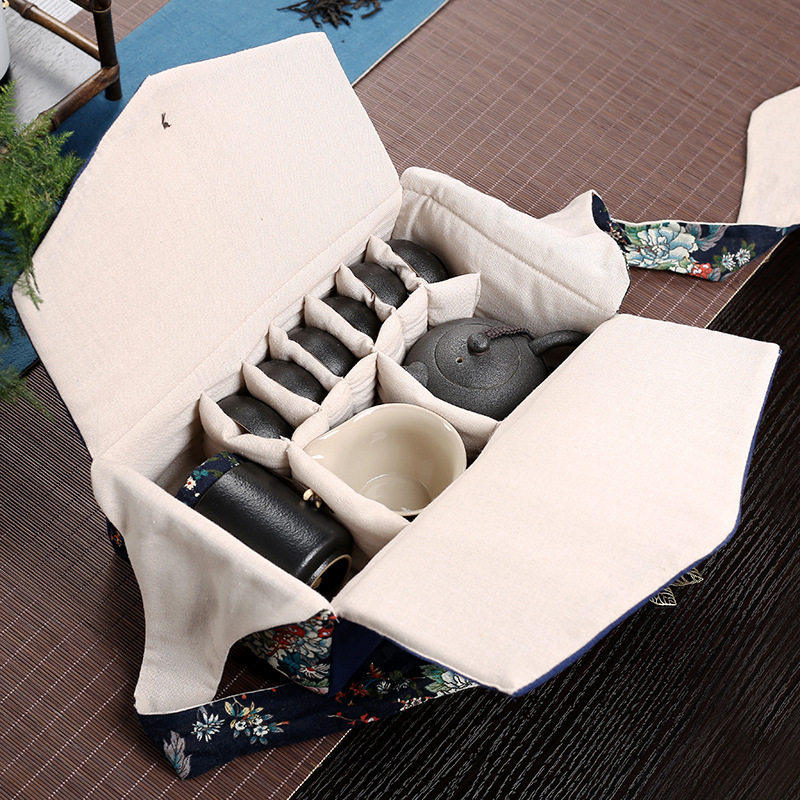 复古风棉麻加厚茶具外带包一壶六杯收纳布袋保护包旅游携带包装盒