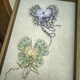 莫奈紫茵绿茵双色高奢弹夹蝴蝶流苏高定设计气质款