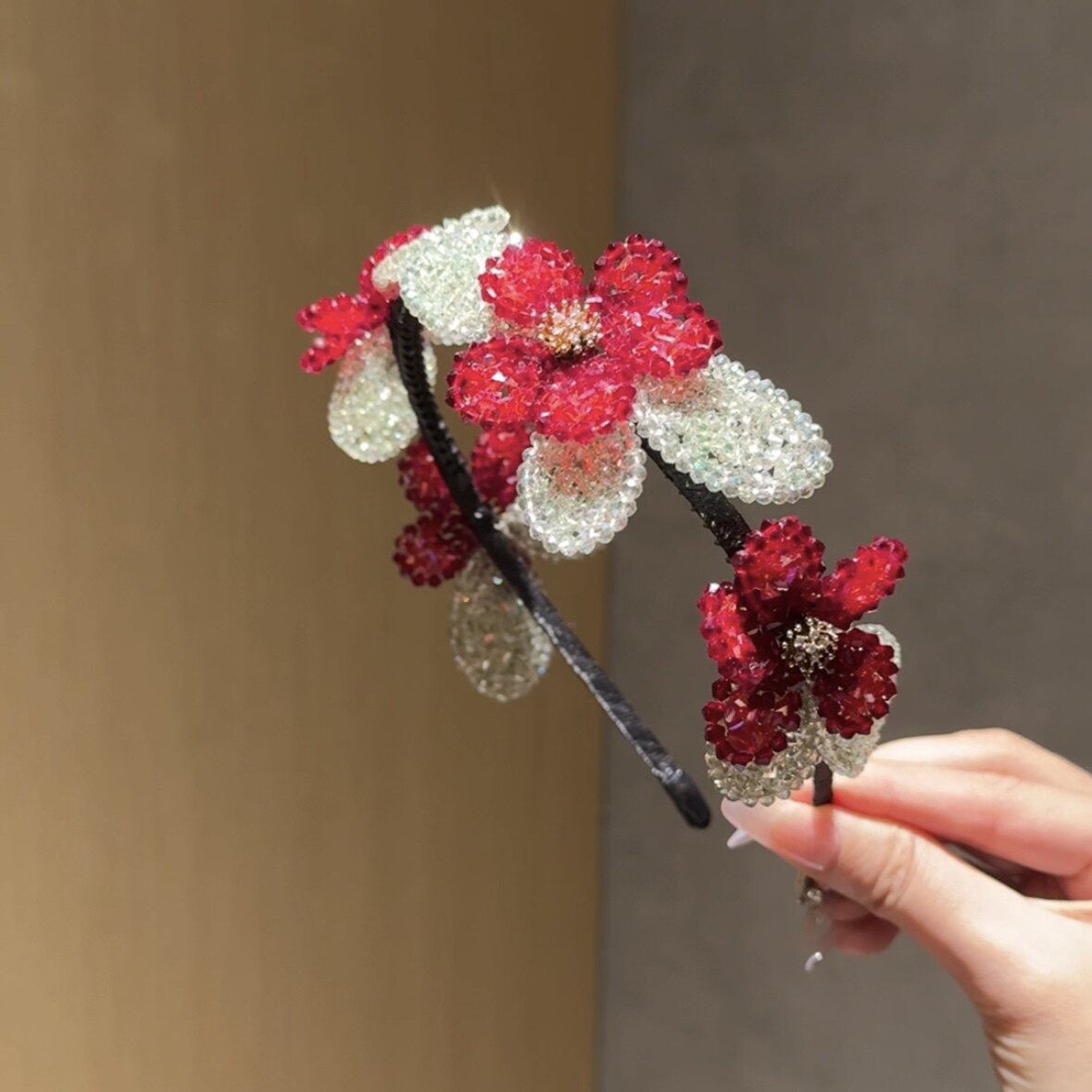 莫奈红石榴系列双花花朵发箍头箍女高级感发饰