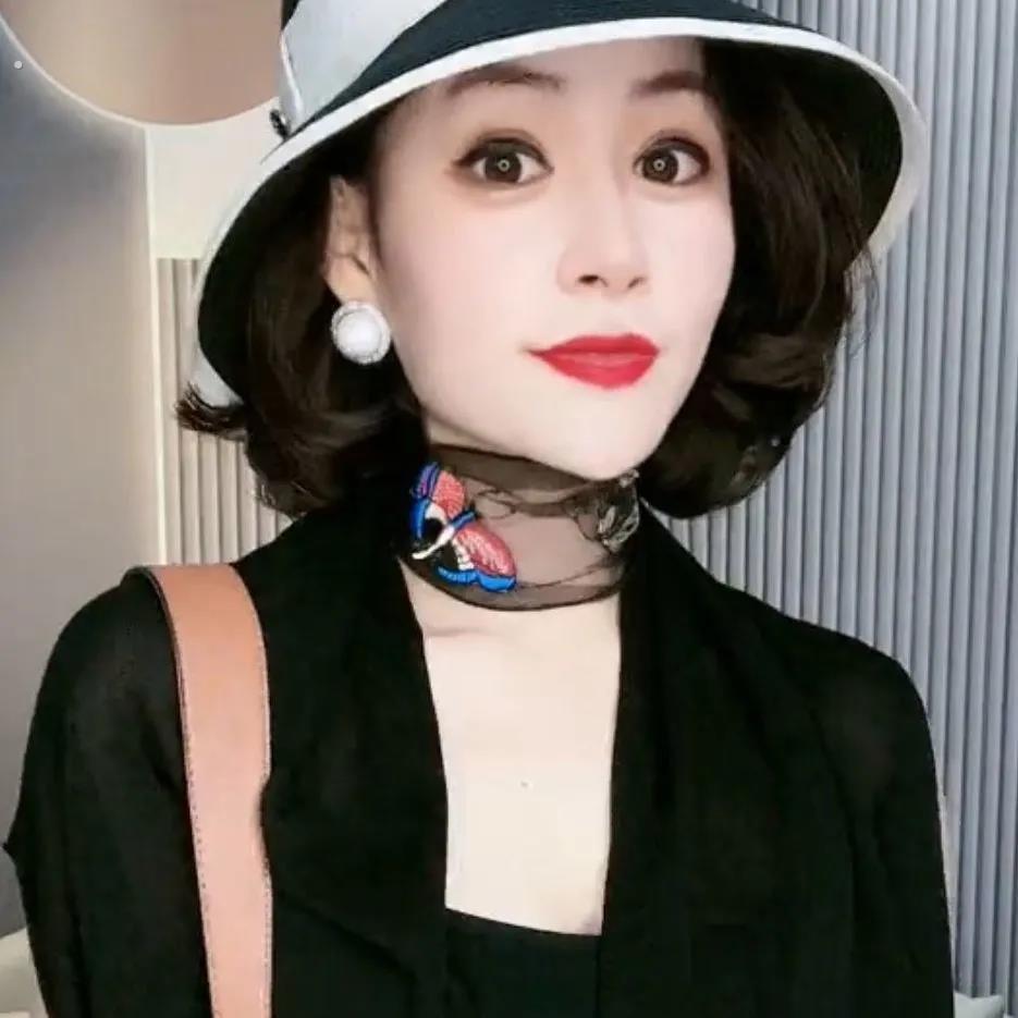 夏天护颈薄款丝巾新款夏季刺绣蝴蝶丝巾护颈长条丝巾韩版透气颈巾