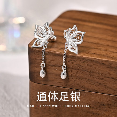 晚舟足银999花丝蝴蝶耳坠