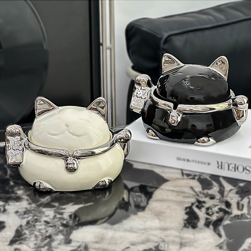 烟灰缸家用客厅陶瓷带盖防灰飞大烟缸高档创意可爱办公室商用摆件