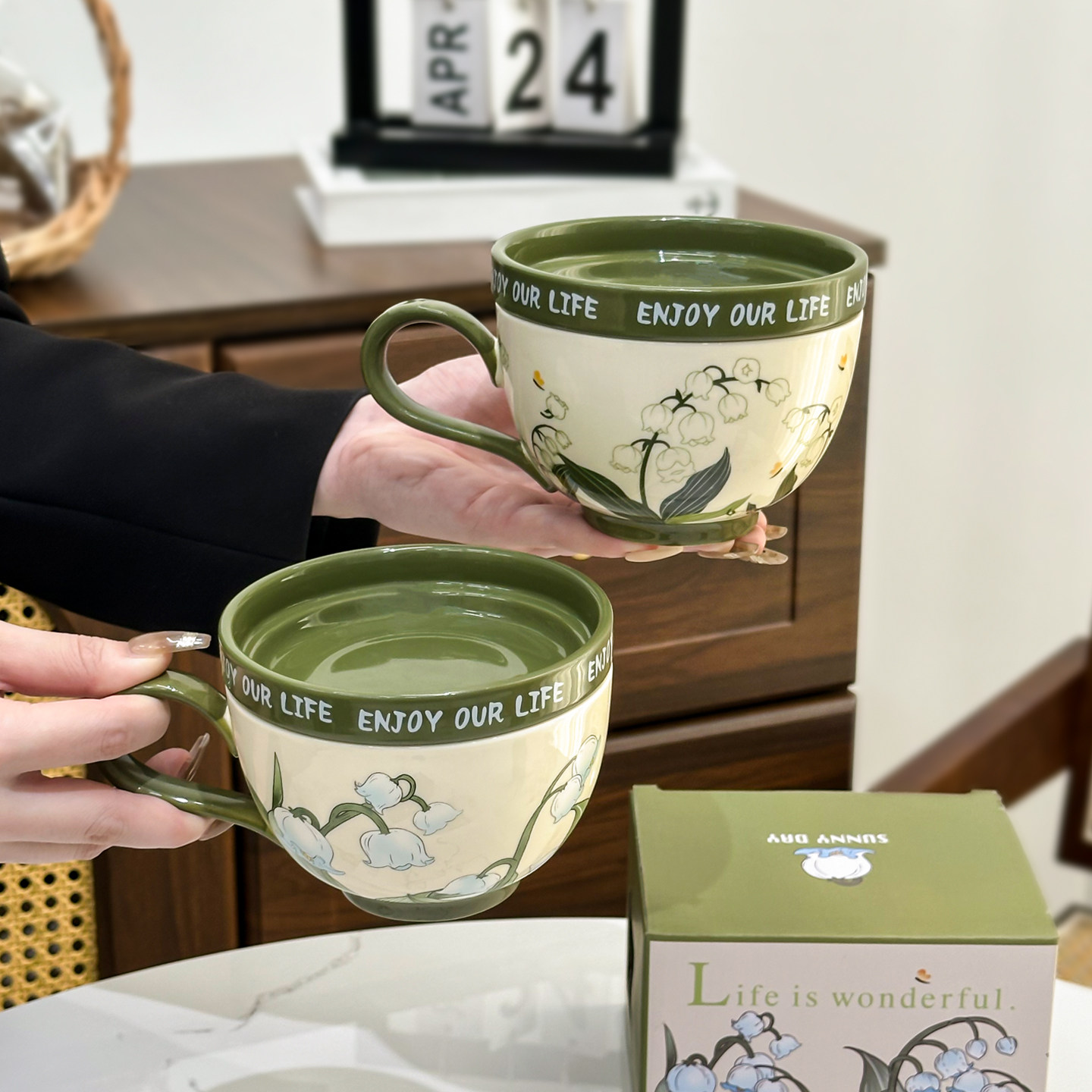 金卡佰田园风马克杯陶瓷咖啡杯带盖杯子喝水女生高颜值茶杯伴手礼,餐饮具,马克杯,淘宝优惠券,粉丝福利购,淘宝优惠卷