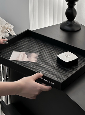 轻奢黑色托盘长方形客厅美容院香薰首饰品专用高级收纳盘摆件家用