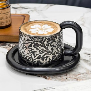 金卡佰咖啡杯设计感小众陶瓷杯子高级轻奢高颜值黑色男士 杯碟套装