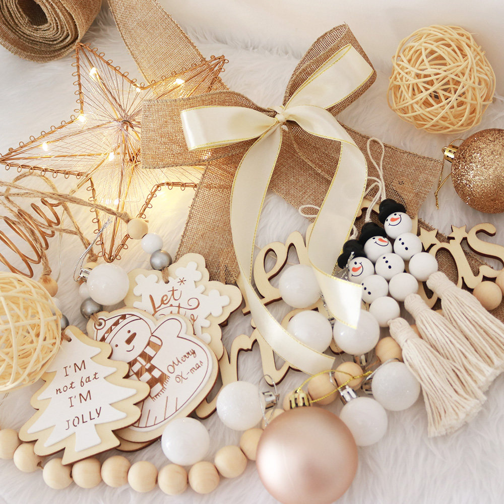 圣诞节装饰品包 ins风圣诞球蝴蝶结发光套餐包 圣诞树挂件DIY配件