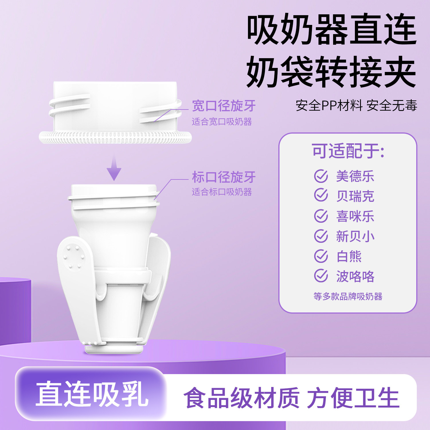 宽口径标准口径吸奶器通用母乳转接夹储奶袋转接母乳保鲜袋单个装