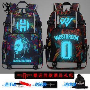2024NBA火箭队詹姆斯哈登背包威斯布鲁克书包威少双肩包夜光大容