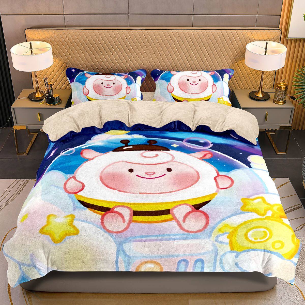 蛋仔派对牛奶绒被套四件套卡通可爱儿童房床单床笠A类冬季款清仓