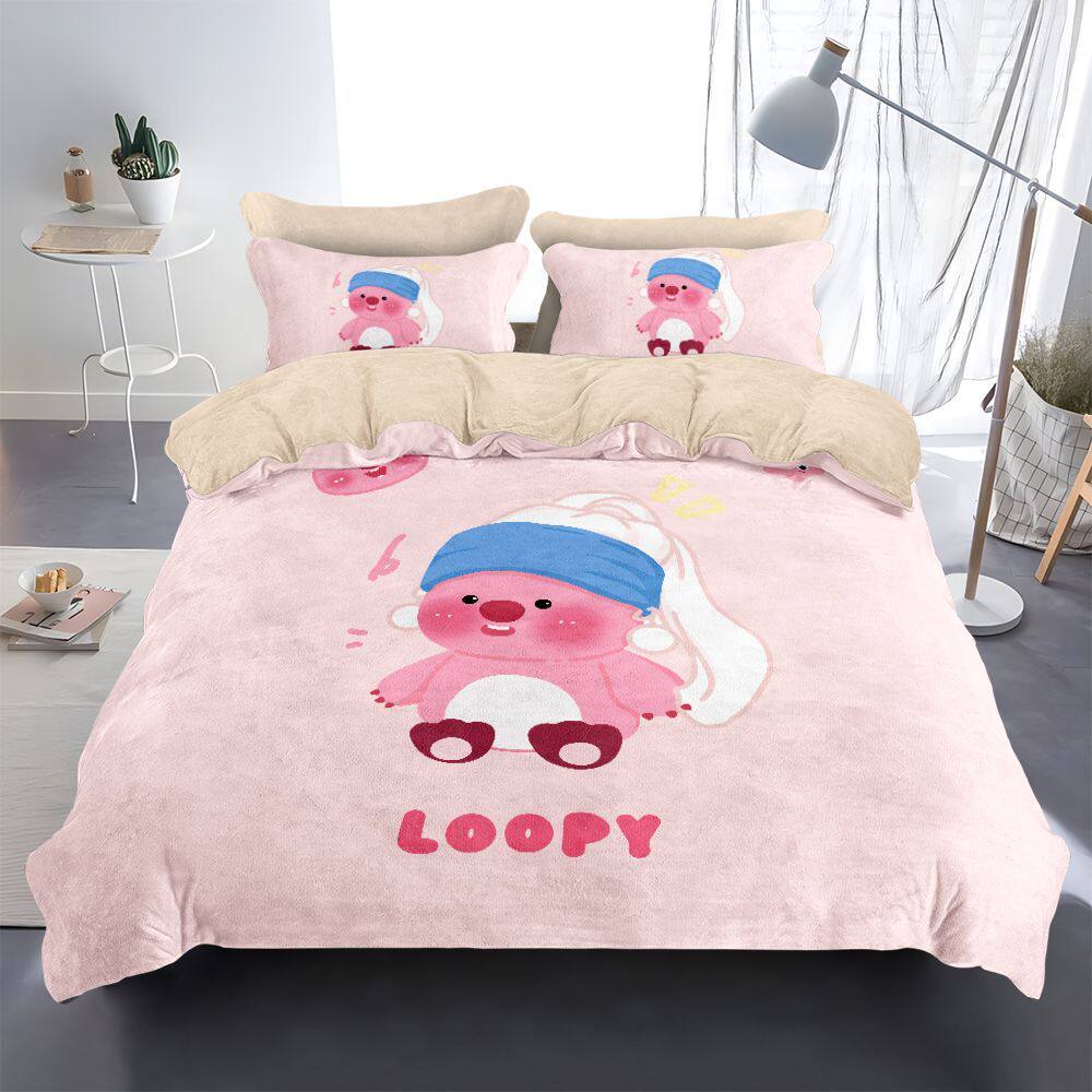 2024露比牛奶绒被套可爱呆萌四件套防静电loopy家居儿童房床单床