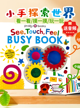 预售See touch feel Busy Book触摸机关操作忙碌书 英文原版绘本 看一看摸一摸亲子互动翻翻滑动纸板书 感官启蒙认知绘本 耐撕耐翻