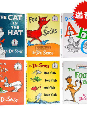 英文原版绘本苏斯博士Dr Seuss6册精装Dr Seuss's Green Eggs and Ham/The Foot Book/Fox in Socks 廖彩杏有声书单送音频