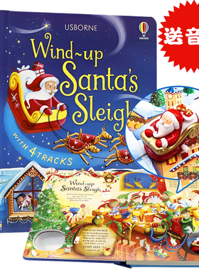Usborne 圣诞轨道书 Wind-Up Santa's Sleigh 圣诞老人的圣诞之旅 英文原版儿童读物轨道书扭动发条书圣诞节主题绘本