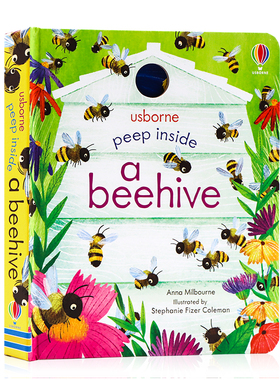 Usborne出品 偷偷看里面系列 蜂巢 Peep Inside a Beehive英文原版绘本 洞洞书 科普纸板翻翻书 蜜蜂启蒙认知图画书