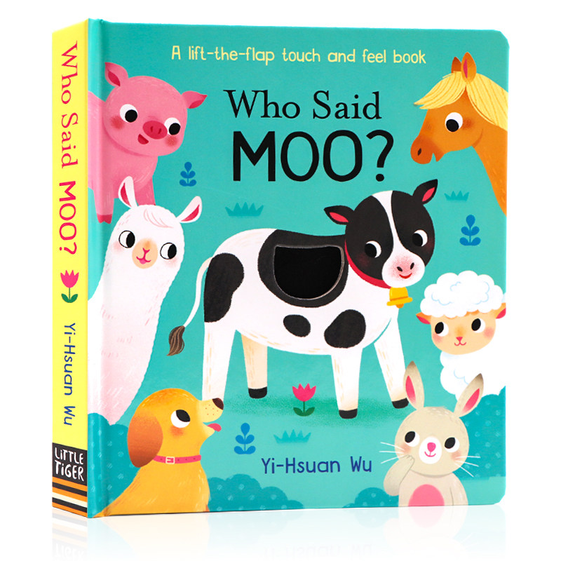 英文原版绘本 who said moo?纸板触摸书翻翻书内含小镜子 谁说哞?