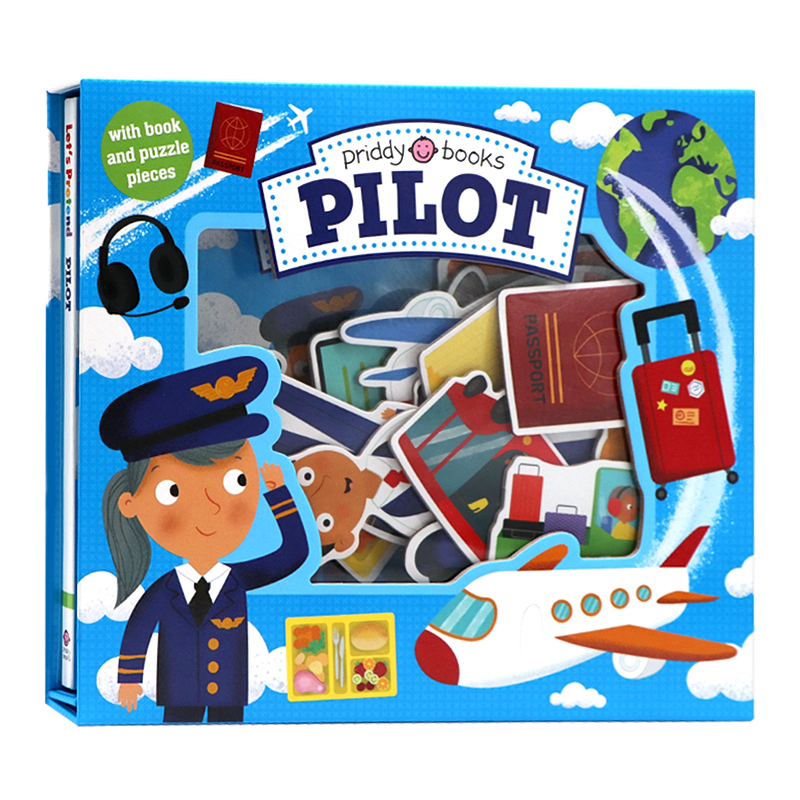 角色扮演系列 飞行员 英文原版绘本 Let's Pretend Pilot 拼图游戏书纸板操作书 宝宝益智专注力开发3-6岁儿童图书 Priddy Books