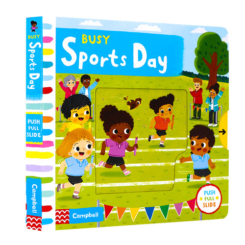 busy系列繁忙的运动会 英文原版绘本 Busy Sports Day 低幼英语启蒙早教机关操作纸板游戏书锻炼手指灵活 亲子共读图画书 Campbell