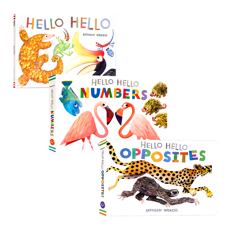 你好系列3册你好/反义词/数字 英文原版绘本 Hello Hello/Opposites/Numbers 儿童早教益智启蒙图画书 凯迪克奖得主Brendan Wenzel
