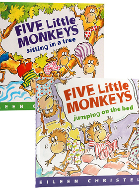 五只小猴子系列2册合售Five Little Monkeys Jumping on the Bed/Sitting In A Tree五只猴子在床上蹦蹦跳/坐在树上 廖彩杏书单