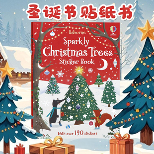 book Usborne出品 Sparkly 6岁幼儿宝宝趣味益智启蒙 贴纸书2 节日主题圣诞节190 sticker Trees Christmas 英文原版 圣诞树贴纸书
