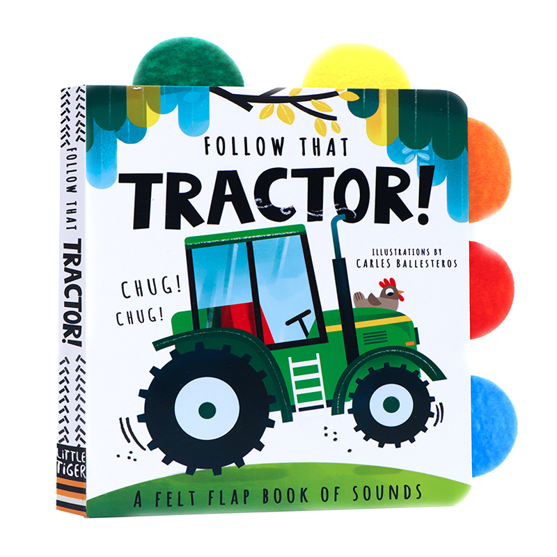卡车触摸翻翻书英文原版绘本Follow That Tractor 0-3岁儿童颜色声音认知图画书无纺布撕不烂标签书亲子早教互动游戏书小老虎出品