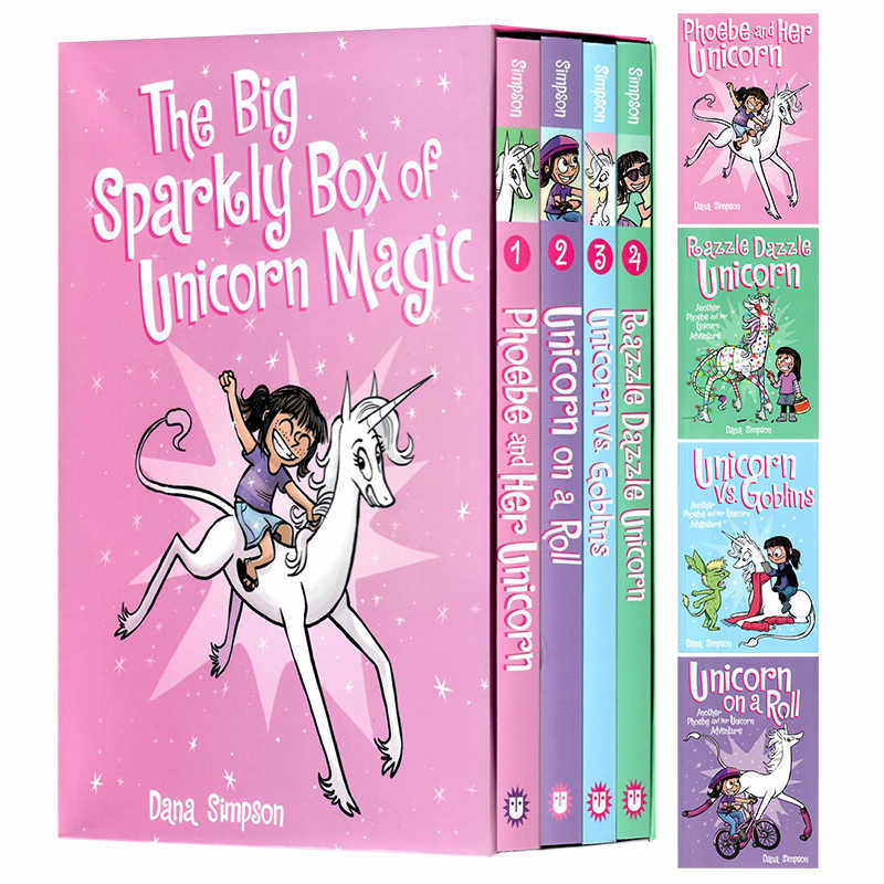 菲比和她的独角兽4册英文原版漫画小说 The Big Sparkly Box of Unicorn Magic 连环漫画冒险故事儿童英语读物友谊主题进口图书