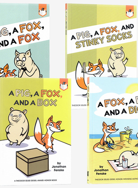 企鹅桥梁小读本猪和狐狸的故事4册英文原版绘本 A Fox a Pig and a Dig 儿童英语趣味阅读逗趣滑稽漫画 亲子互动共读图画书
