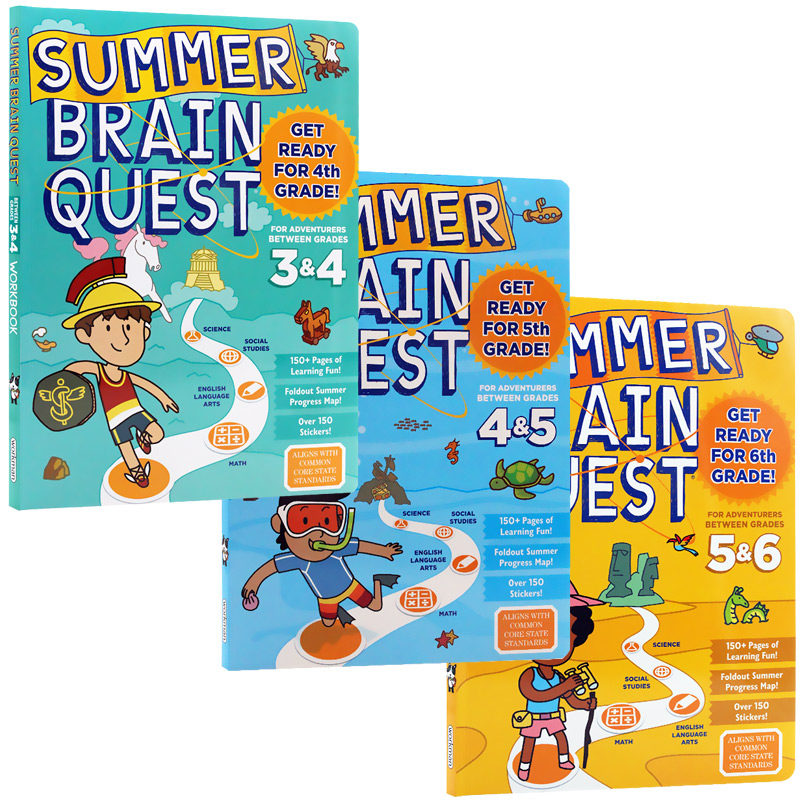Summer Brain Quest Between Grades 3-6三册合售 大脑任务暑期练习册3-6年级 英文原版 美国学前练习获奖系列小学教辅学习工具书