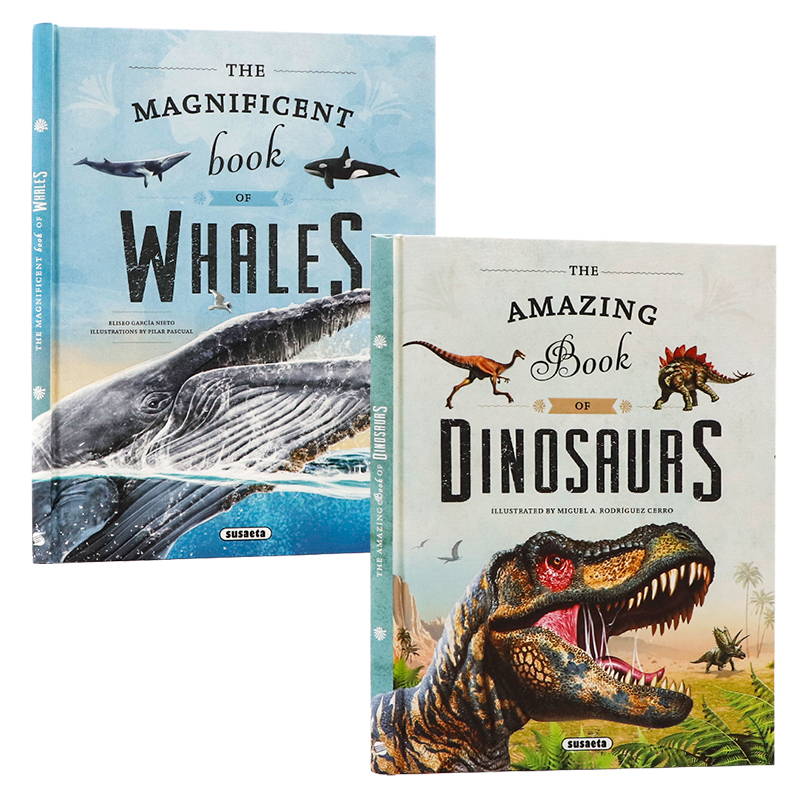 科普绘本2册 神奇鲸鱼/神奇恐龙大百科 英文原版 The Amazing Book OF Dinosaurs 史前动物知识大揭秘 儿童海洋哺乳动物科全彩插画