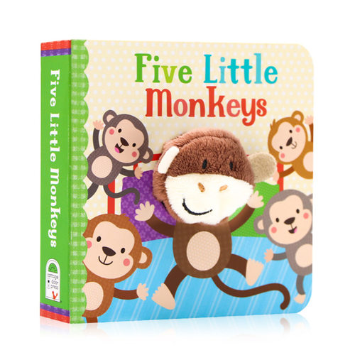五只小猴子欧美经典童谣手指偶书 Five Little Monkeys finger puppet 英文原版绘本亲子互动英语启蒙纸板书洞洞书小手掌宝宝玩具