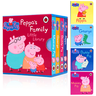 Family 一家 Pig 小猪佩奇 Little 启蒙认知 绘本 小小图书馆手掌纸板书4册粉红猪小妹 英文原版 睡前故事 Peppa Library