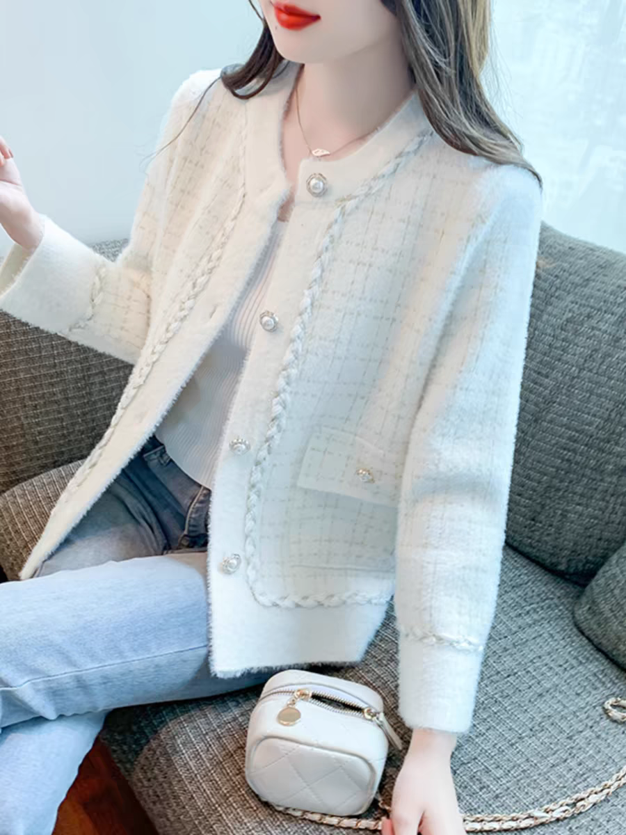 水貂绒小香风外套女士春秋小个子短外套